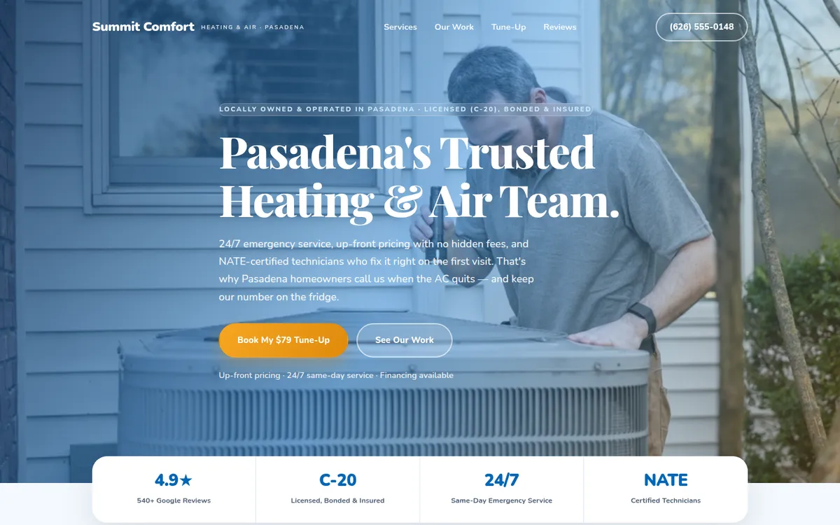 The Coastline template, shown for Summit Comfort Heating & Air