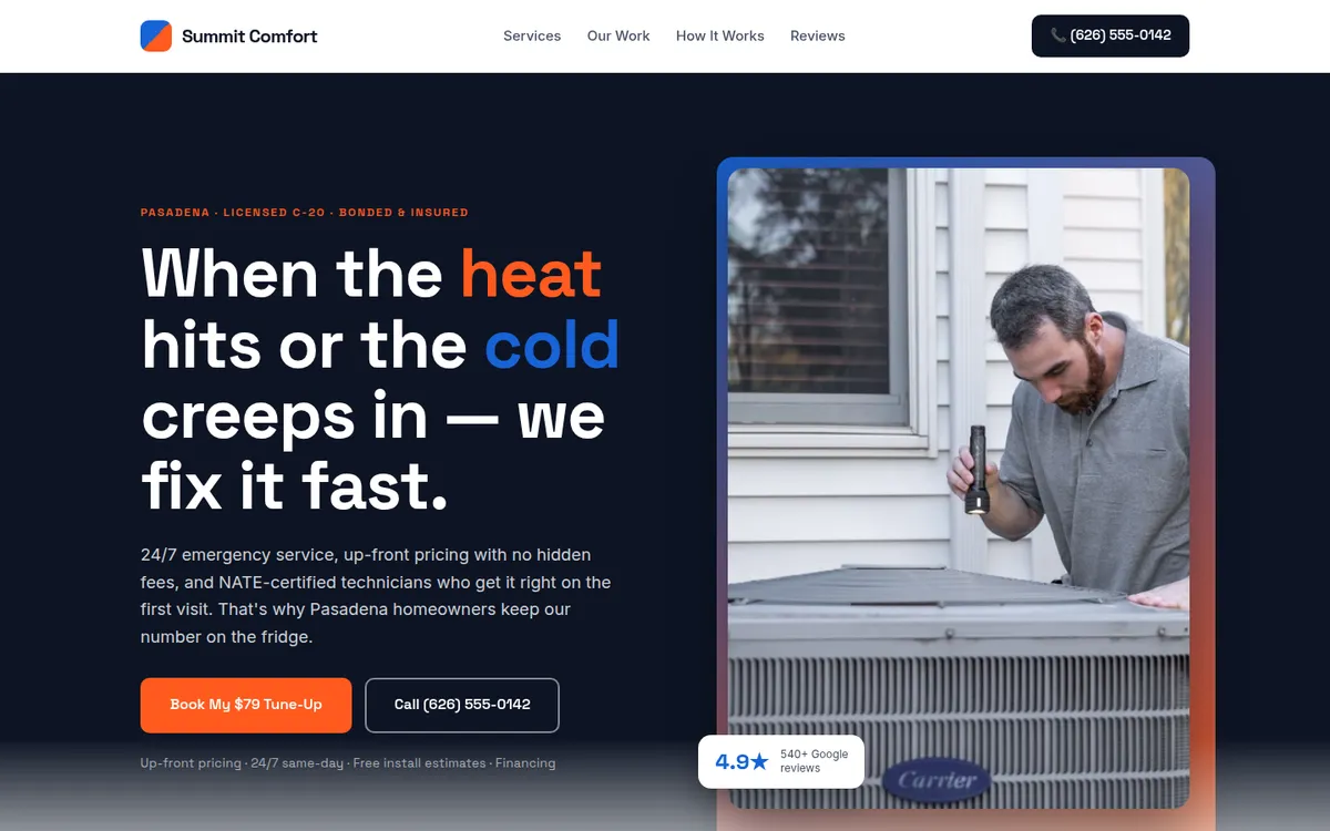 The Prism template, shown for Summit Comfort Heating & Air