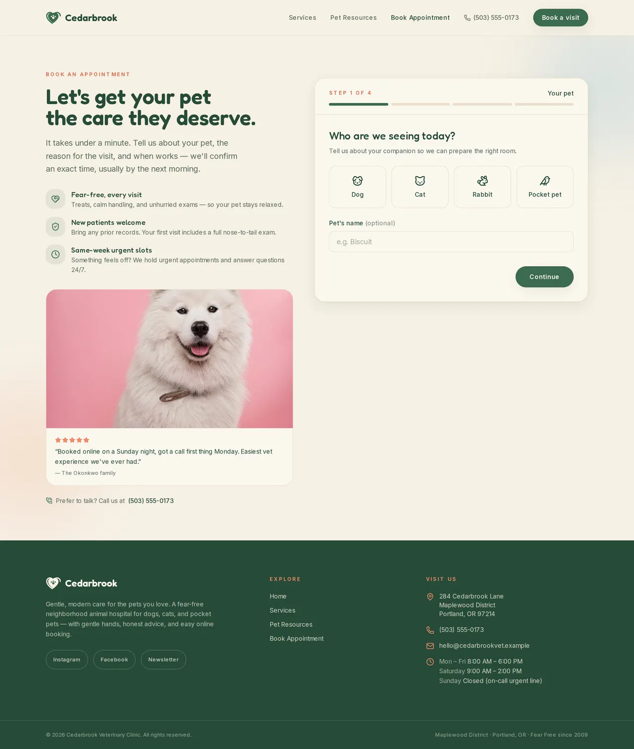 Cedarbrook — Book Appointment