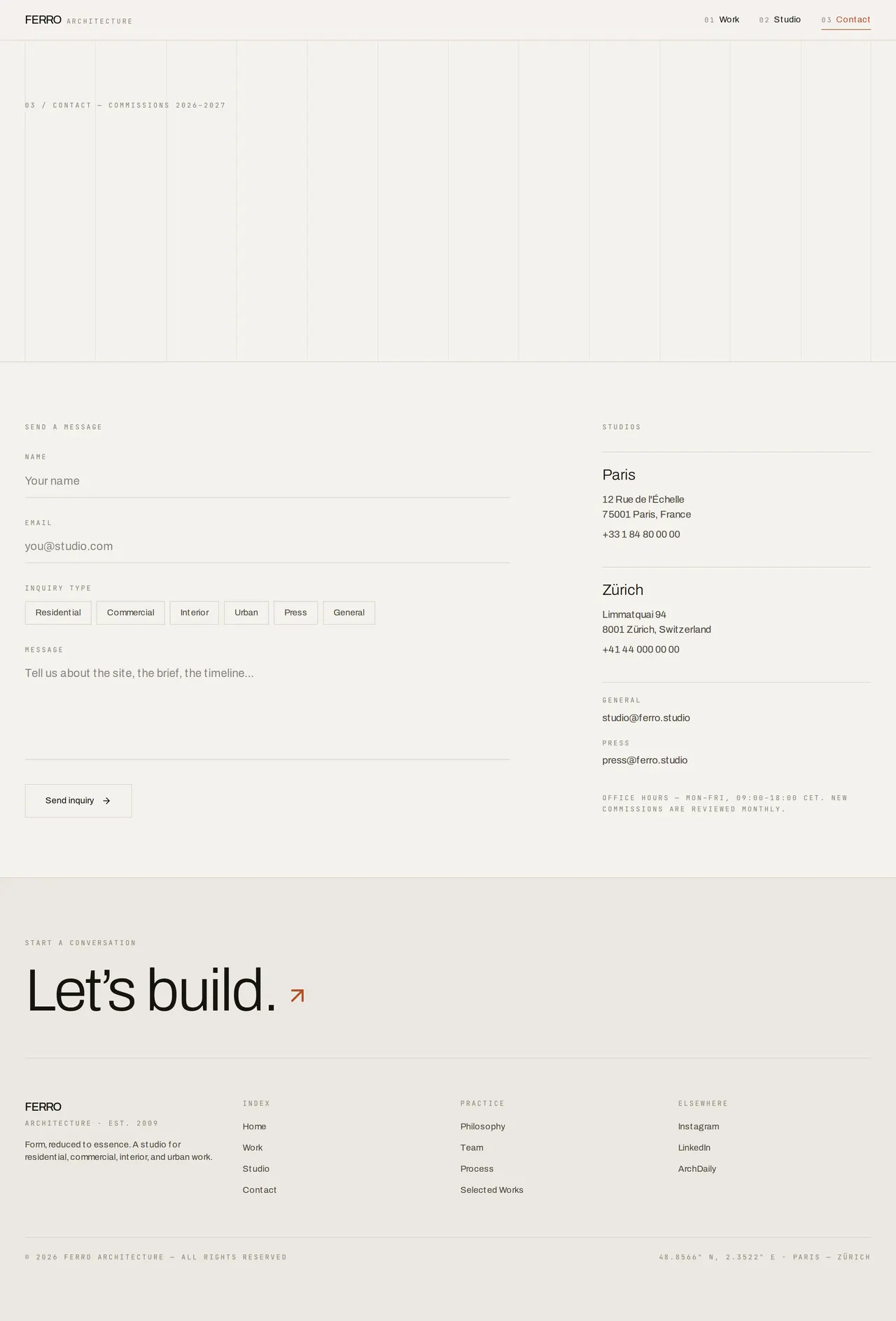 Ferro Studio — Contact