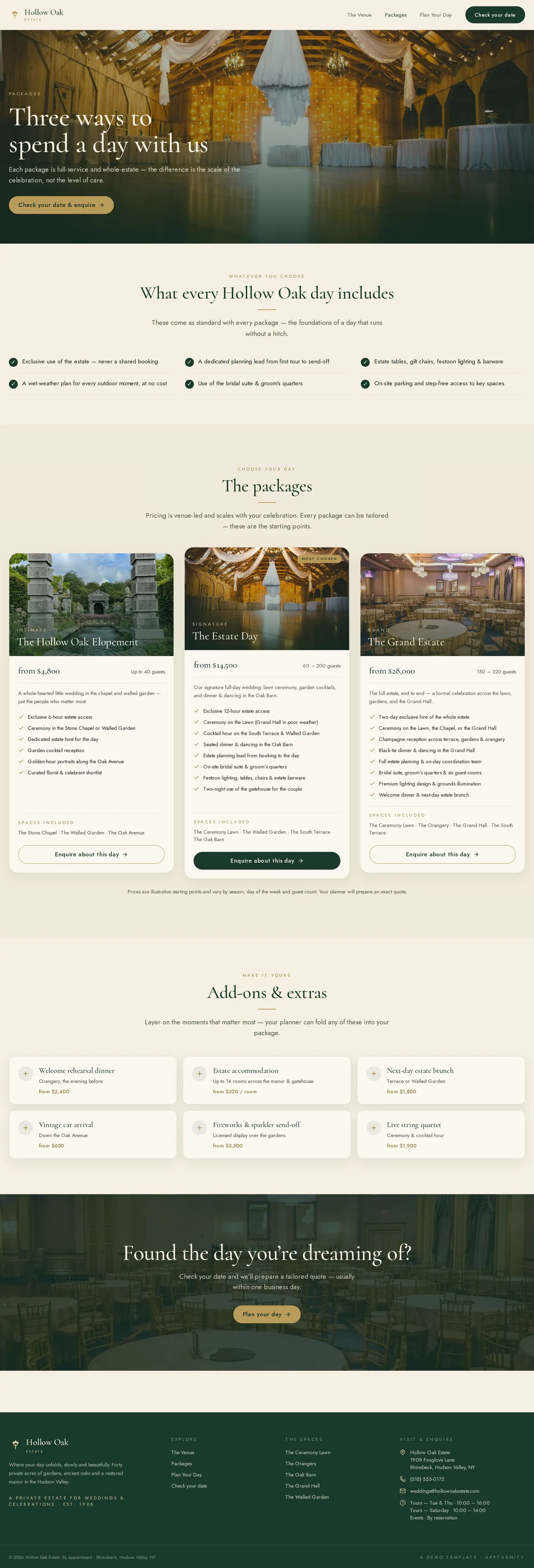 Hollow Oak Estate — Packages