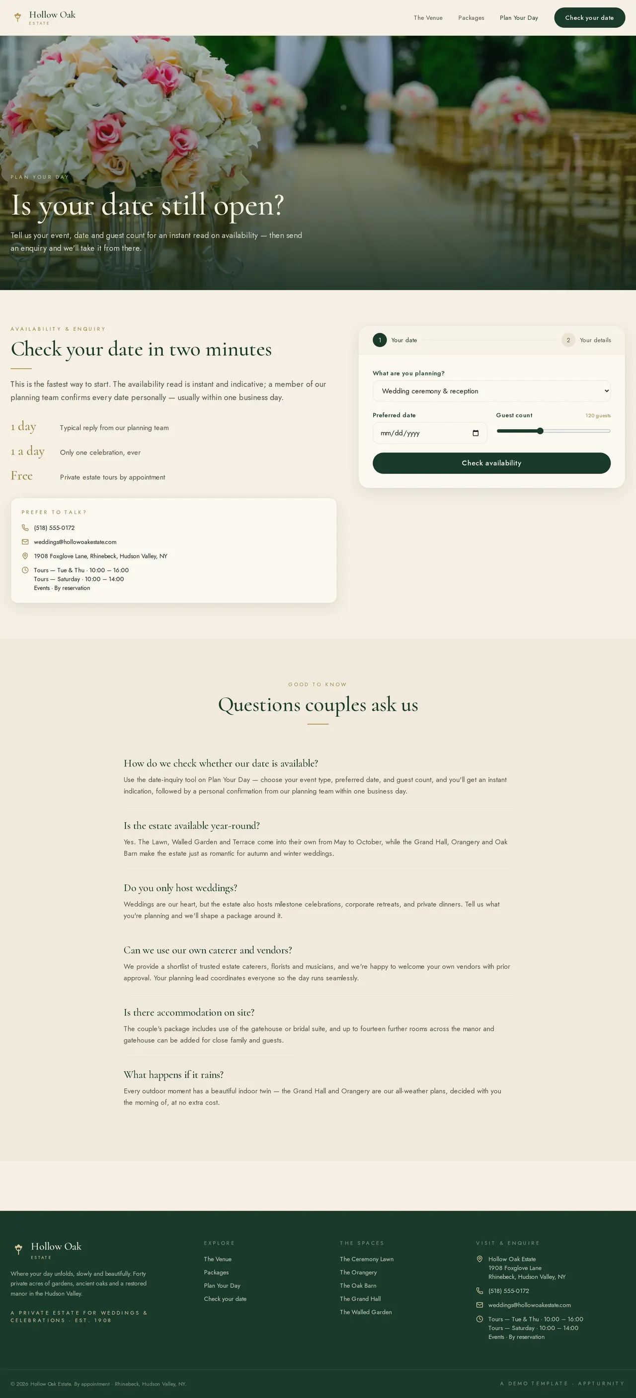 Hollow Oak Estate — Plan Your Day