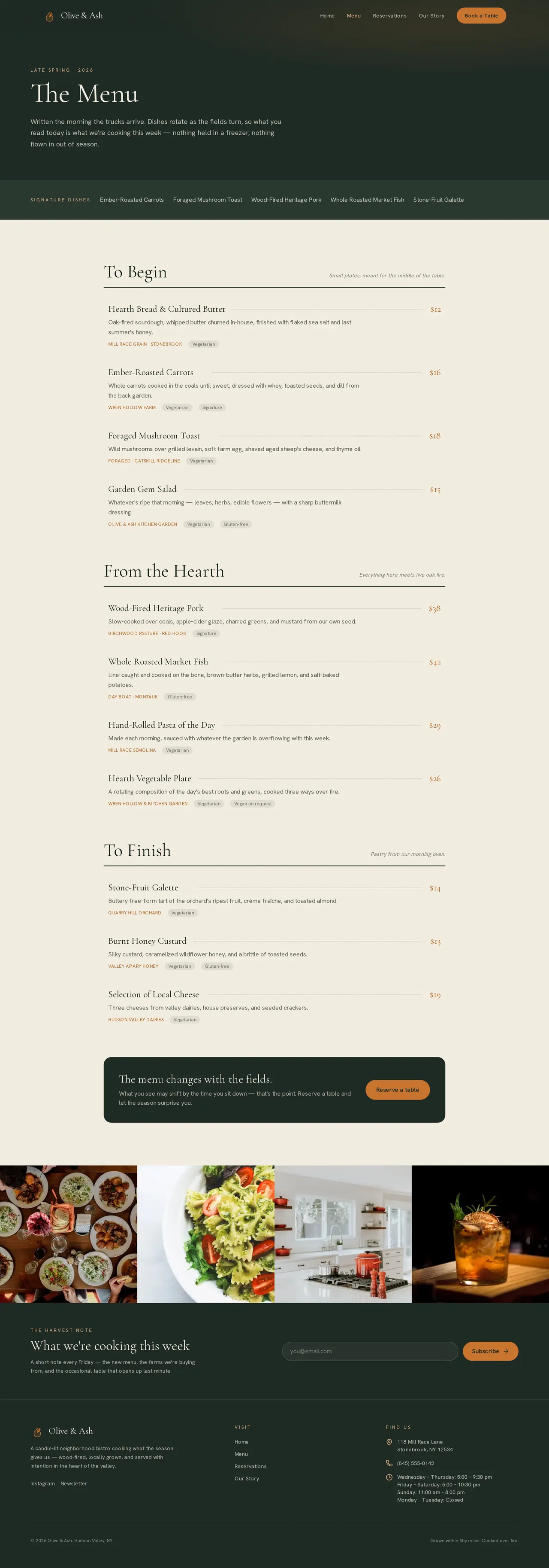 Olive & Ash — Menu
